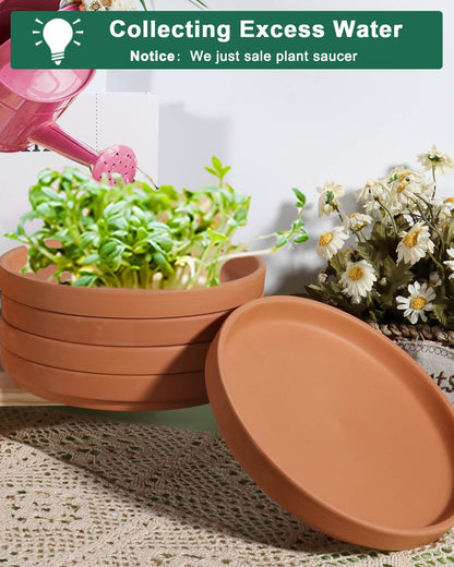 Terracotta Pot Plant Saucer -Round Plant Pot Saucers, Tiny Clay Plant Trays Great for Indoor Outdoor (4, 8 inch)