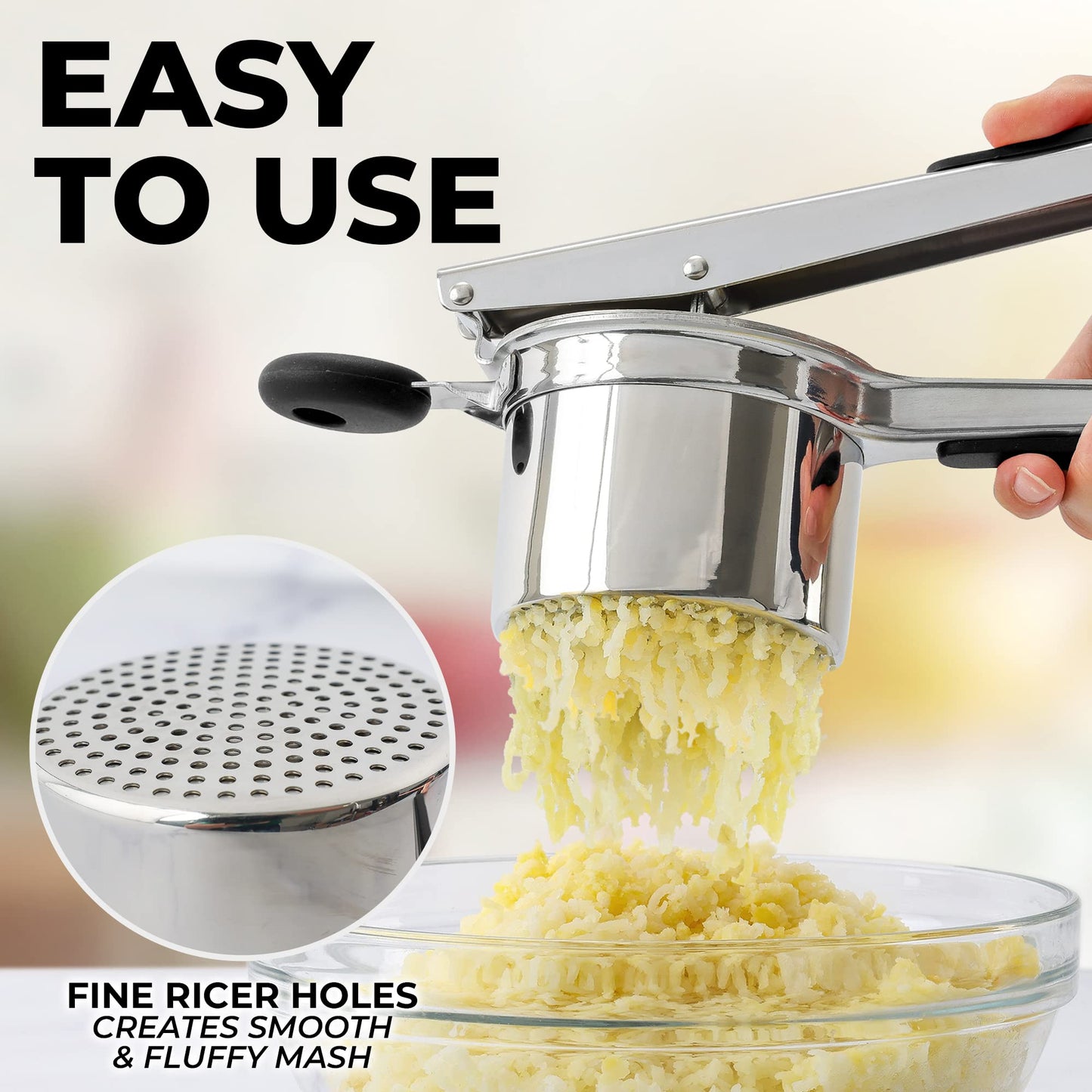 Zulay Kitchen Large 15oz Potato Ricer, Heavy Duty Stainless Steel Potato Masher and Ricer for Mashed Potatoes, Mashed Potato Masher & Potato Press Kitchen Gadget for Perfect Mashed Potatoes