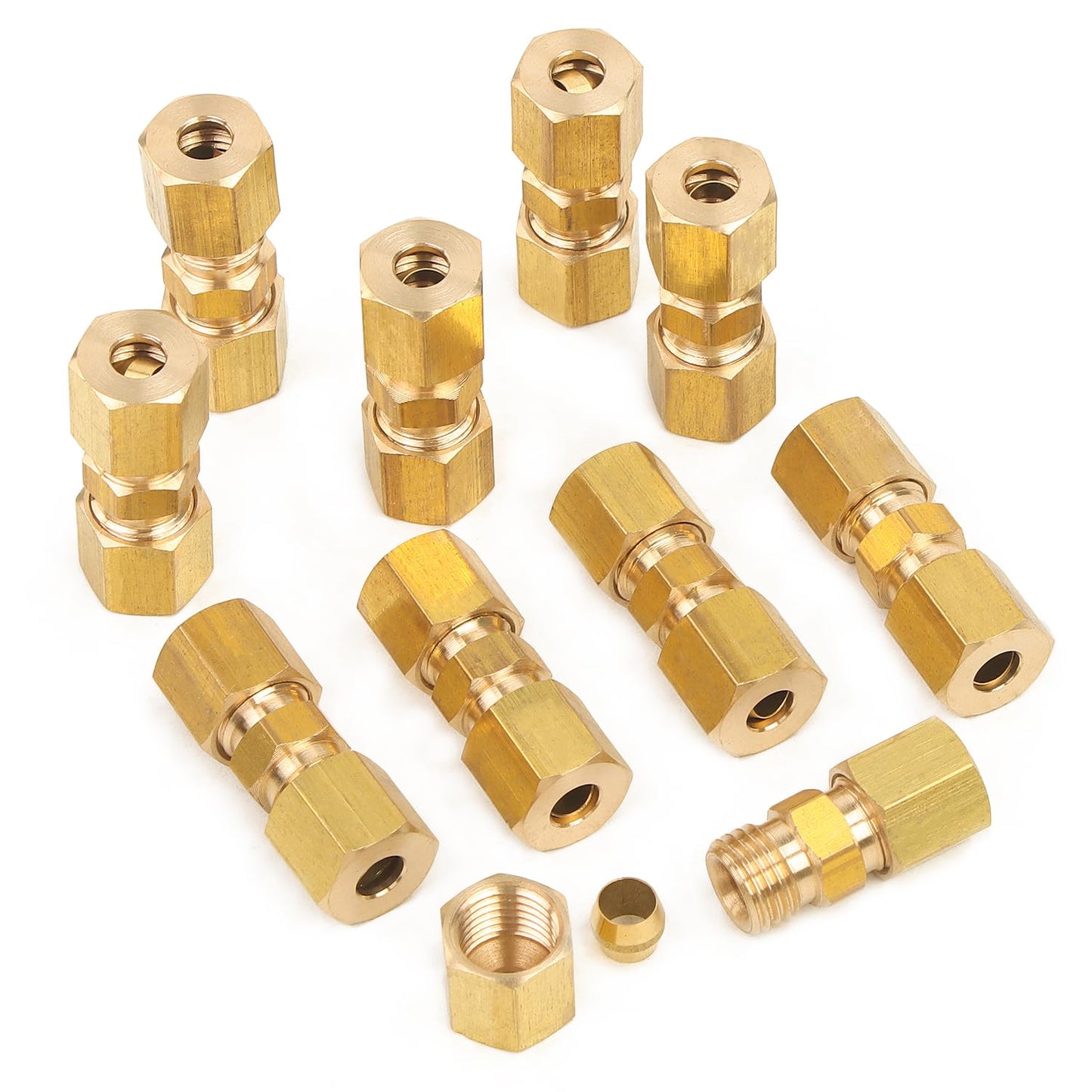 LTWFITTING 3/16-Inch OD Compression Union ,Brass Compression Fitting(Pack of 10 )
