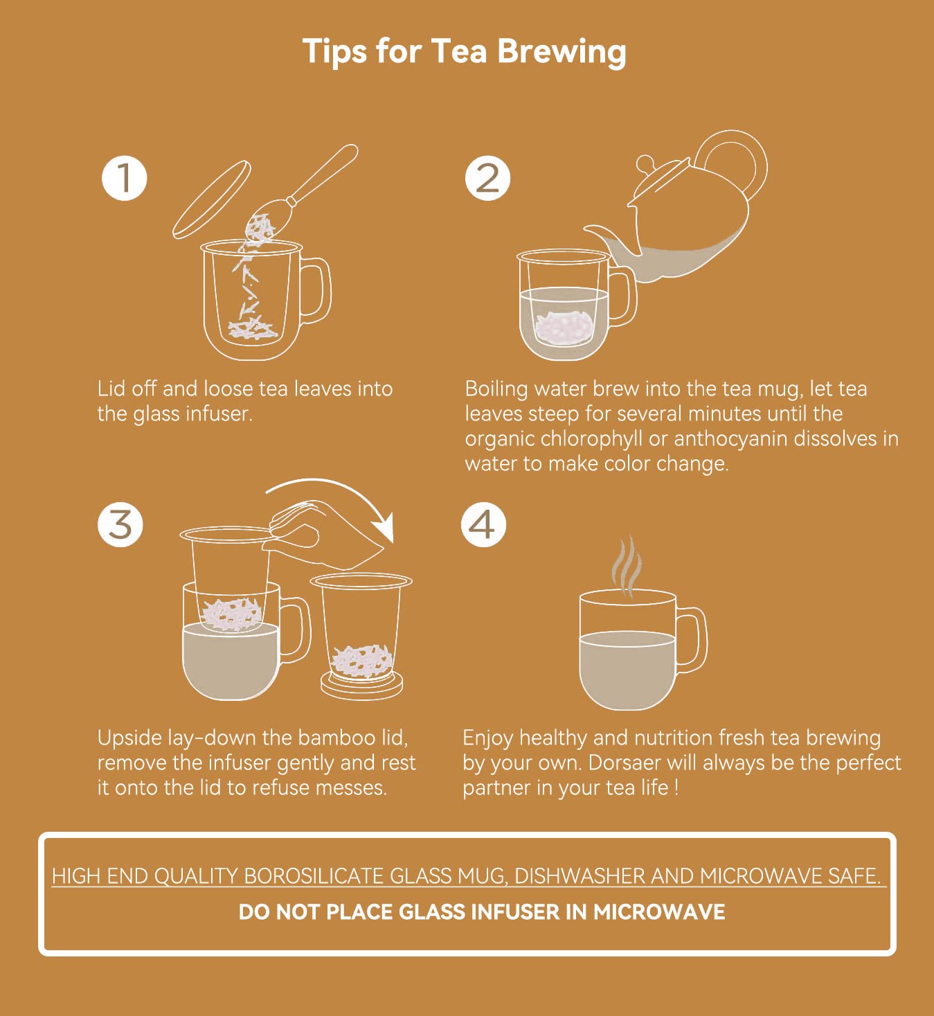 Dorsaer Glass Tea Mugs - Glass Tea Cup with Glass Infuser and Lid for Tea Steeping at Home and Office (16.9 oz)