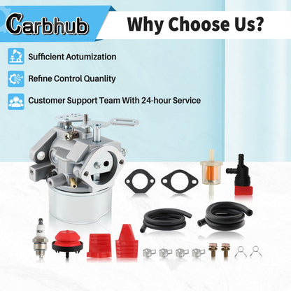 Carbhub 640052 Carburetor for Tecumseh HMSK80 HMSK90 HMSK100 LH318SA LH358SA Snow Blower Thrower 8HP 9HP 10HP Engine Tecumseh 640054 640349 Carburetor with Primer Bulb - 640052 Carburetor