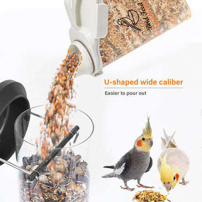 Brabtod Bird Seed Storage Container Portable-3 Qt/2.8 L Clear Plastic Pet Food Container-with Measuring Cup,Airtight Wild Bird Seed Dispenser for Storing Sunflower Seed|Squirrel proof|BPA Free-White