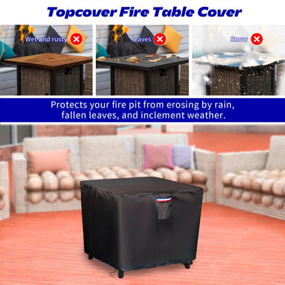 Topcover Propane Fire Pit Cover, 28 Inch Waterproof 600D Outdoor Gas Fire Table Cover for 26-28 Inch Firepit Table (Black - 28" x 28"W x25"H)