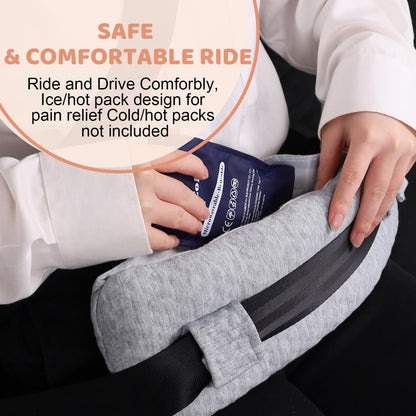 RoamReady Seat Belt Pillow Post Surgery for Mastectomy and Heart Surgery, Mastectomy Recovery Supplies, Heart Operation Recovery Support Cushion for Chest Chemo Port, Recovering Gifts(Light Gray)