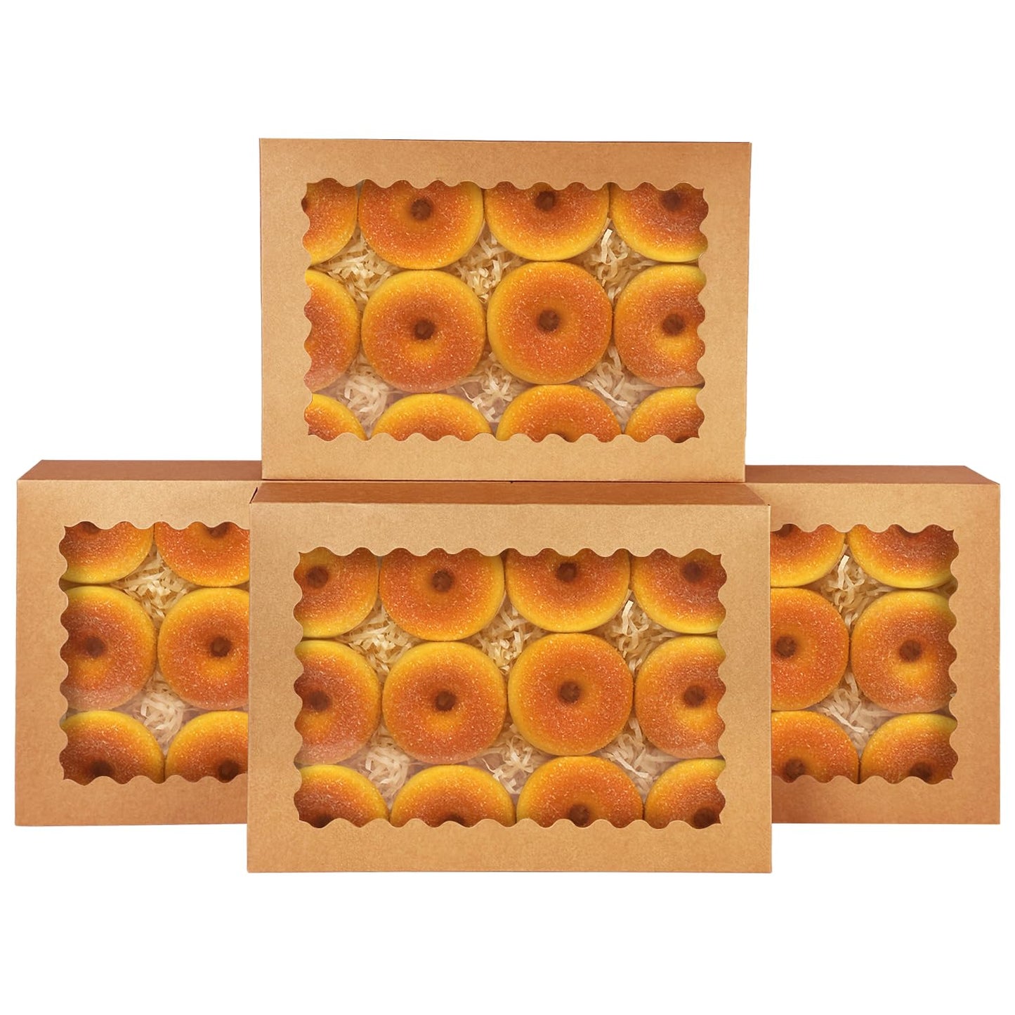 qiqee Brown 14x10x2.5 Inch Cookie Box with Window 12Pcs Bakery Pastry Macaron Bakery Box For Packaging (Auto-pop Up)