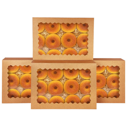 qiqee Brown 14x10x2.5 Inch Cookie Box with Window 12Pcs Bakery Pastry Macaron Bakery Box For Packaging (Auto-pop Up)