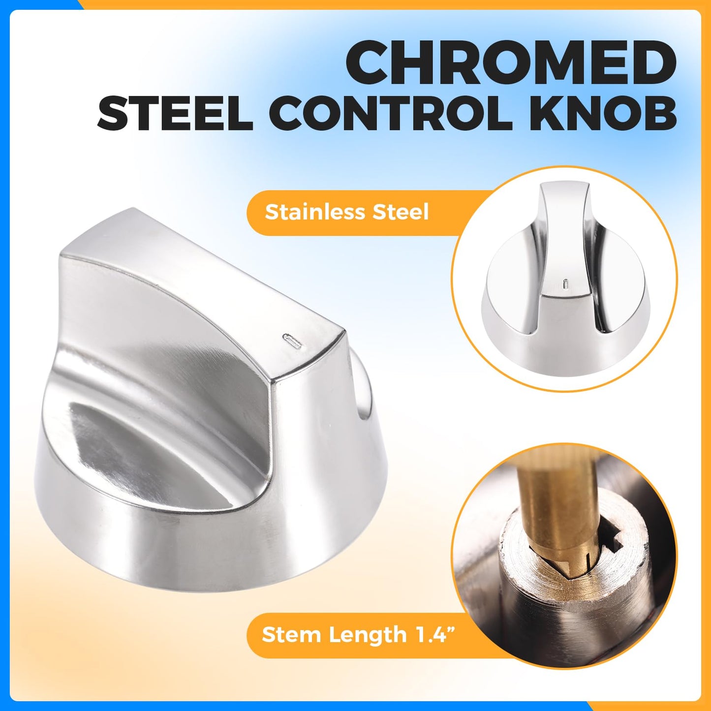 Propane Natural Brass Gas Control Valve 0.047" Orfice with Chromed Steel Control Knob for Hotel Commercial Kitchen Stem Length 1.4"