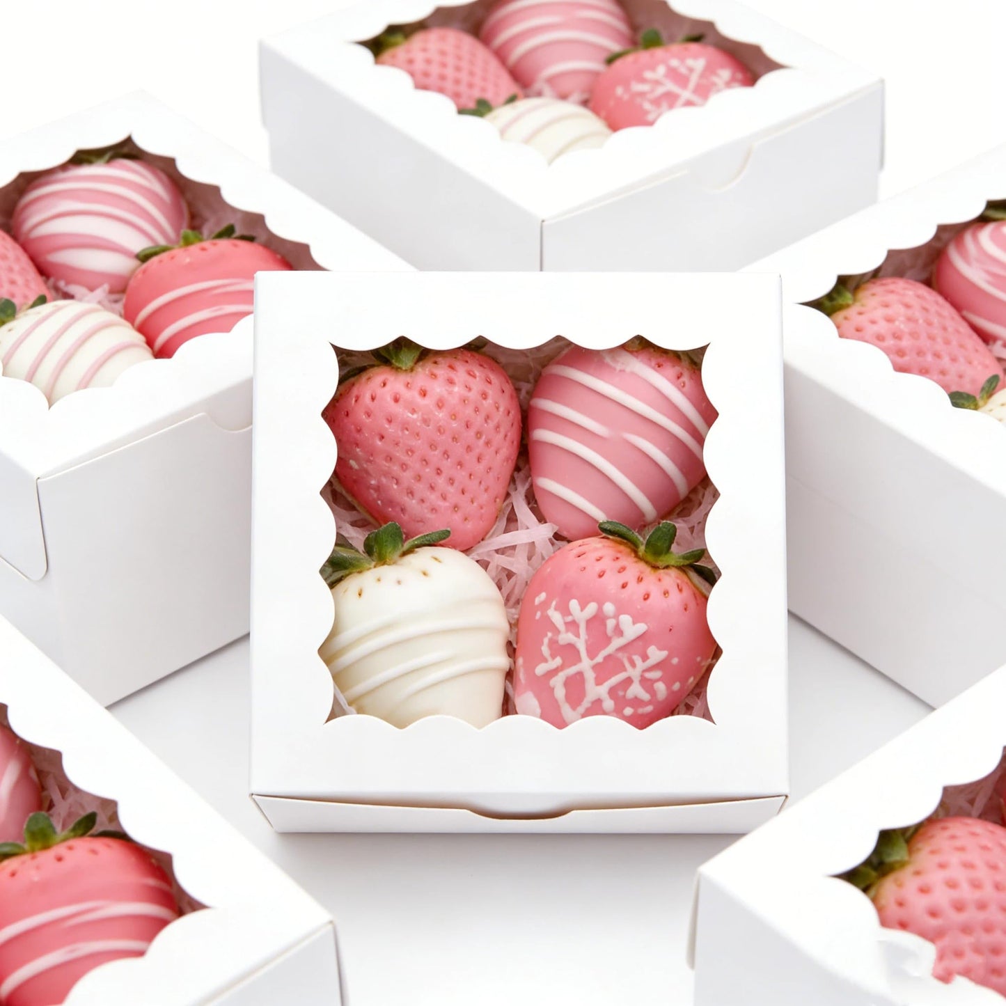 XINHPKGG 100pcs Cookie Boxes 4x4x2.5 Inch Bakery Boxes with Window Treat Box Dessert Box for Wedding Favors Party Mother's Day - White