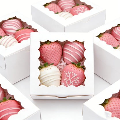 XINHPKGG 100pcs Cookie Boxes 4x4x2.5 Inch Bakery Boxes with Window Treat Box Dessert Box for Wedding Favors Party Mother's Day - White