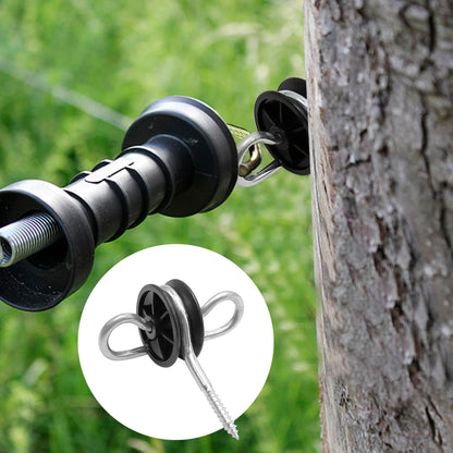 Vkinman 12 Pack Farm Electric Fence Wood Post Insulator Electric Fence Gate Handle Anchor Screw-in Insulator Black Fence Ring Post Wood Post Insulator for Electric Fence Wood Post