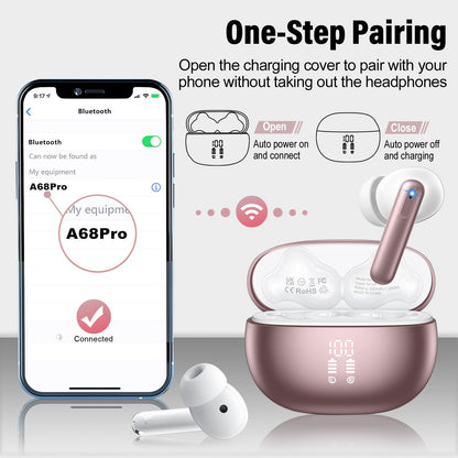 Ai Translation Earbuds Real Time with Audio and Video Calls, 3-in-1 Buletooth 5.4 Translator Earbuds, 164 Languages Translator Earphones, 6 Translation Modes Ear Buds, 42H Translation Headphones Rose
