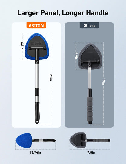 AstroAI Car Windshield Cleaner Tool, Car Window Cleaner with Extendable Handle, Windshield Cleaning Tool, 4 Reusable and Washable Microfiber Pads