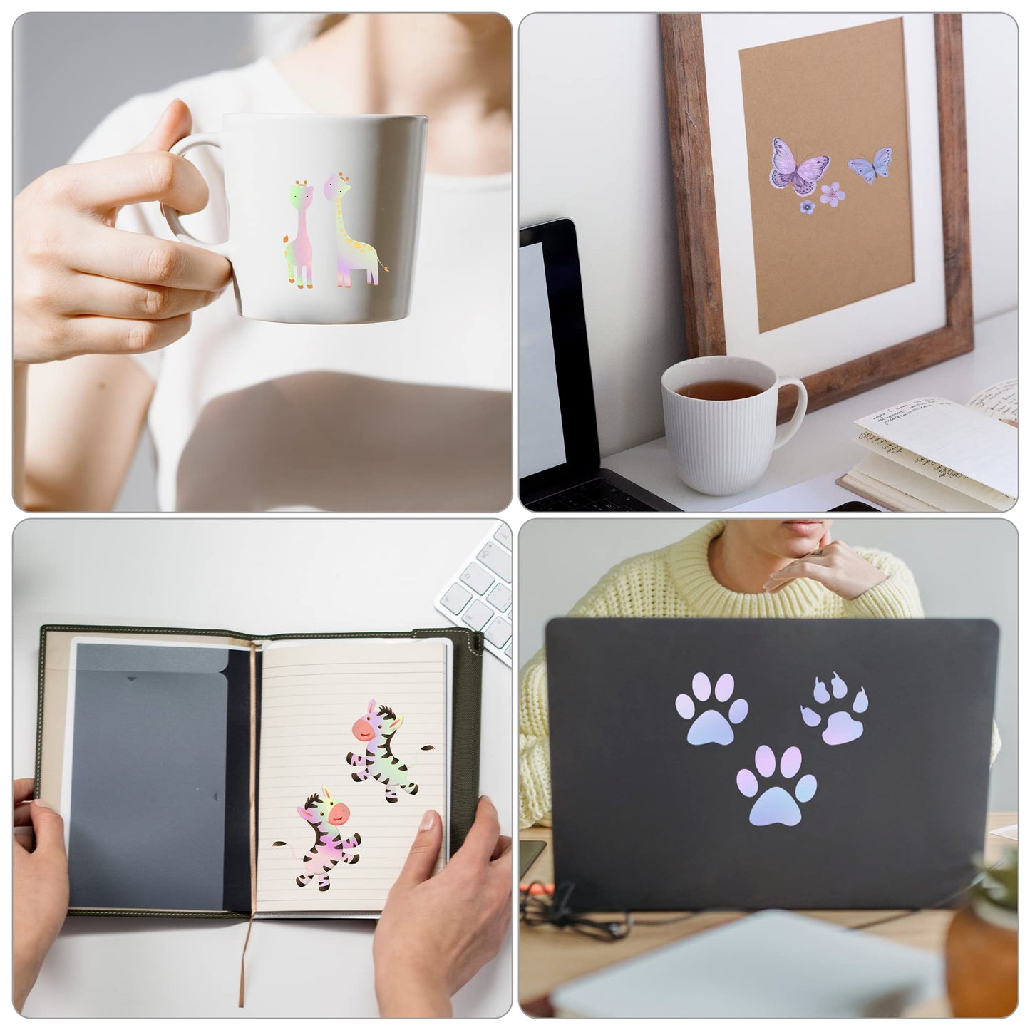 Bylion 20 Sheets Transparent Holographic Overlay Lamination Vinyl A4 Size Self-Adhesive Laminate Waterproof Vinyl Sticker Paper, 8.25 x 11.7 Inches