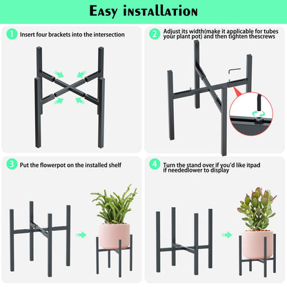 Adjustable Metal Plant Stand Outdoor & Indoor Fits for 8-14 inches Plant Pot Stand Mid Century Modern Planter Pot Holder Corner Plant Stands (black-1)