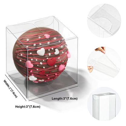 RomanticBaking 100 Pack 3x3x3 Inch Clear Chocolate Bomb Boxes - Small Gift, Cupcake, Candies, Birthday, Wedding, Party Favor Boxes (3IN100)