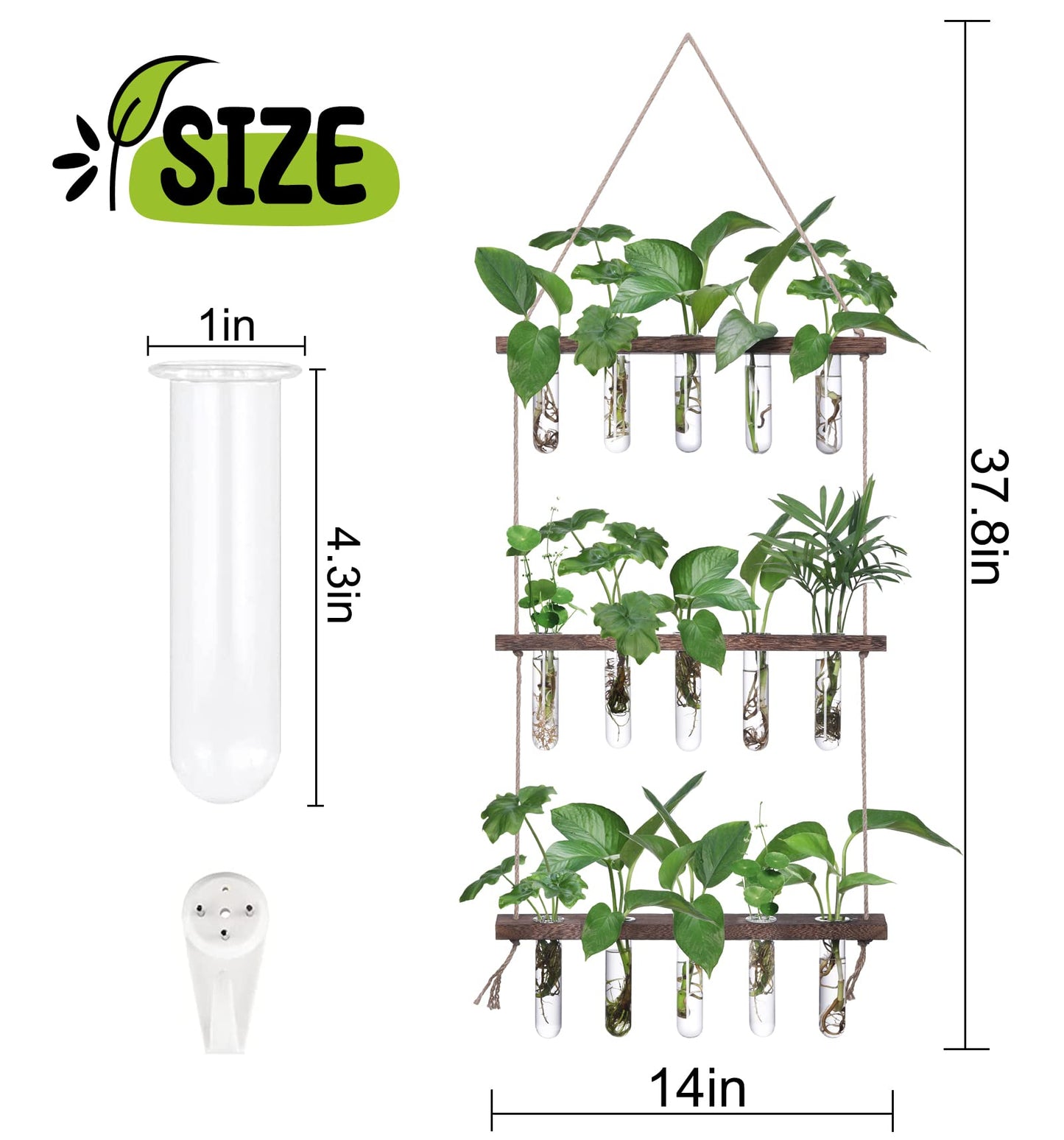 XXXFLOWER Wall Hanging Propagation Station with Wooden Stand 5 Glass Test Tubes 3 Tiered Planters Wall Terrarium for Home Office Plant Hanger Flower Vases Wall Decor Hydroponic Cuttings