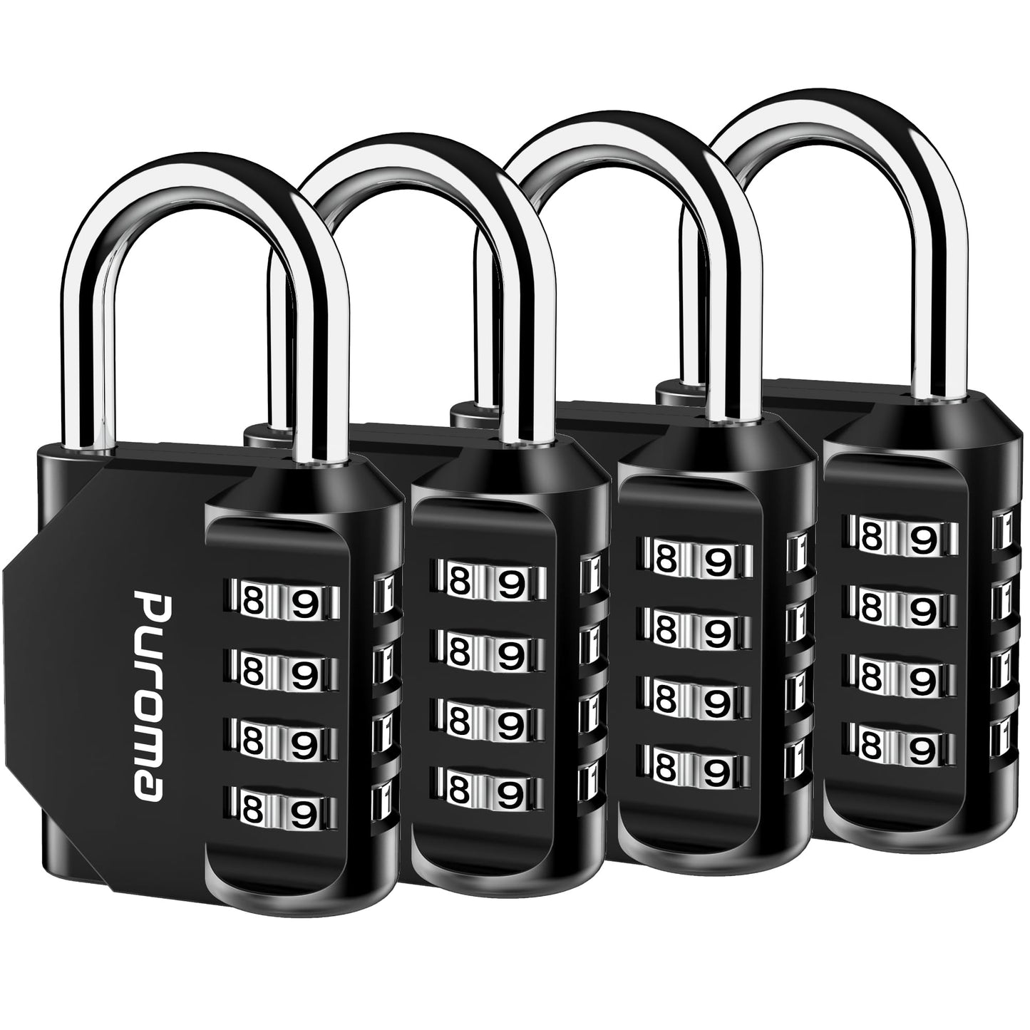 Puroma 4 Pack Combination Lock 4 Digit Locker Lock Outdoor Waterproof Padlock for School Gym Locker, Sports Locker, Fence, Toolbox, Gate, Case, Hasp Storage (Black)