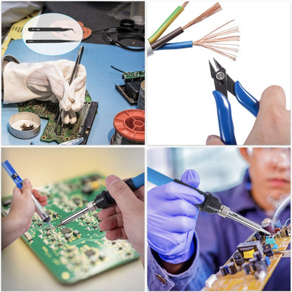 Soldering Iron Kit Electronics, 60W Soldering Welding Iron Tools with ON-Off Switch, 5pcs Soldering Iron Tips, Solder Sucker, Soldering Iron Stand, Tweezers, Solder Wire, Wire Cutter, PU Carry Bag