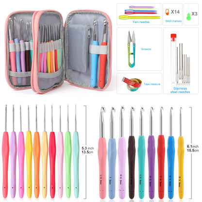 Vodiye 21 Sizes Ergonomic Crochet Hooks Set 0.5–10.0mm with Case, Soft Grip Crochet Needles for Crocheting Comfort
