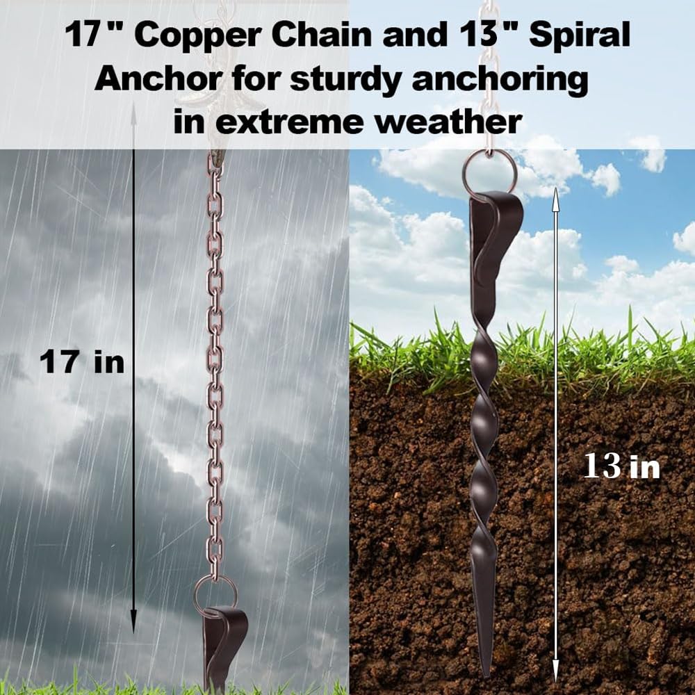 Rain Chain Anchor Stake for Copper Gutter Chains, 30'' Powder Coated Iron Downspout Chains Anchoring, Universal Fit Outside Rain Catcher System Accessories, Replacement for Basin and Barrel in Autumn.