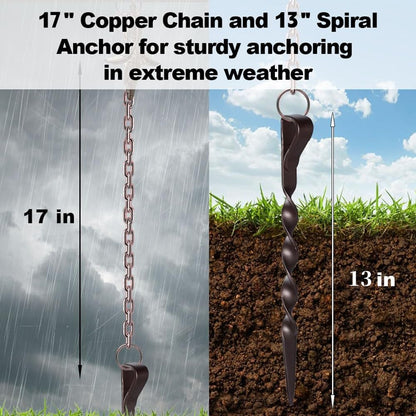Rain Chain Anchor Stake for Copper Gutter Chains, 30'' Powder Coated Iron Downspout Chains Anchoring, Universal Fit Outside Rain Catcher System Accessories, Replacement for Basin and Barrel in Autumn.