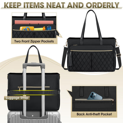 RAINSMORE Laptop Bag For Women 15.6 Inch Work Teacher Tote Bag Waterproof Nurse Bag Large Handbag Shoulder Travel Computer Messenger Bag Briefcase,Black