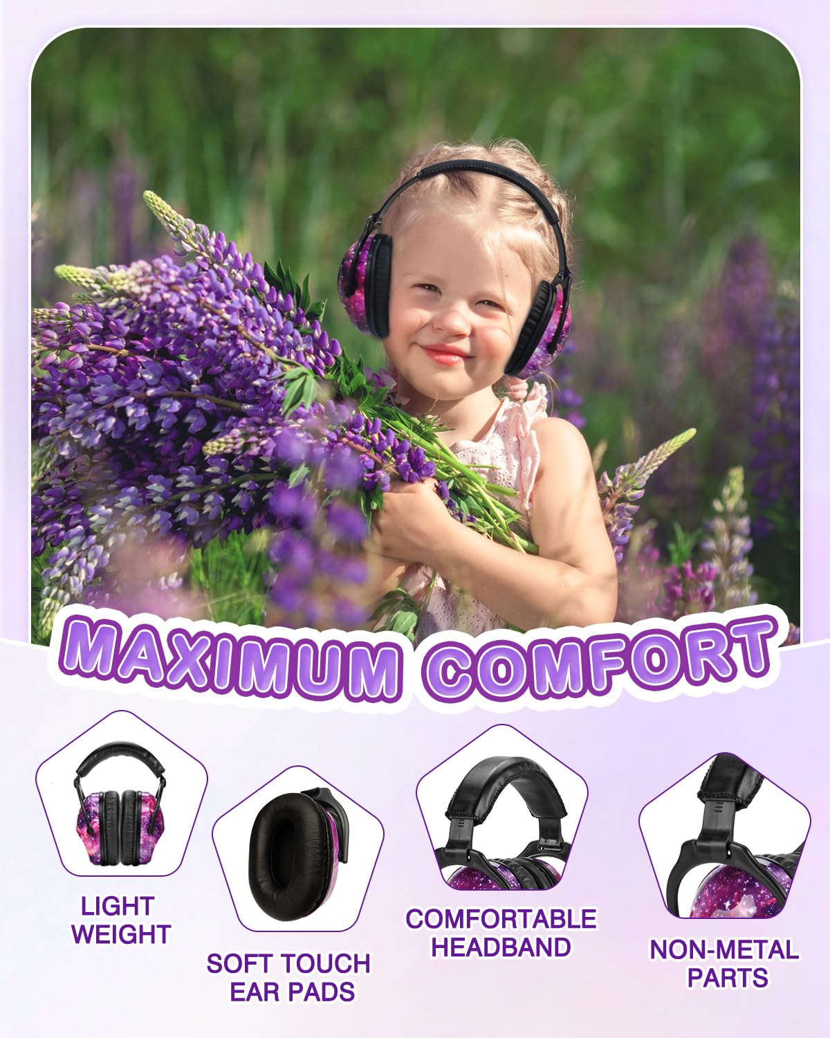ZOHAN EM030 Kids Ear Protection Safety Ear Muffs for Concerts, Fireworks, Air Shows, Upgraded Adjustable Noise Reduction Hearing Protectors for Children Have Sensory Issues - Nebula Print