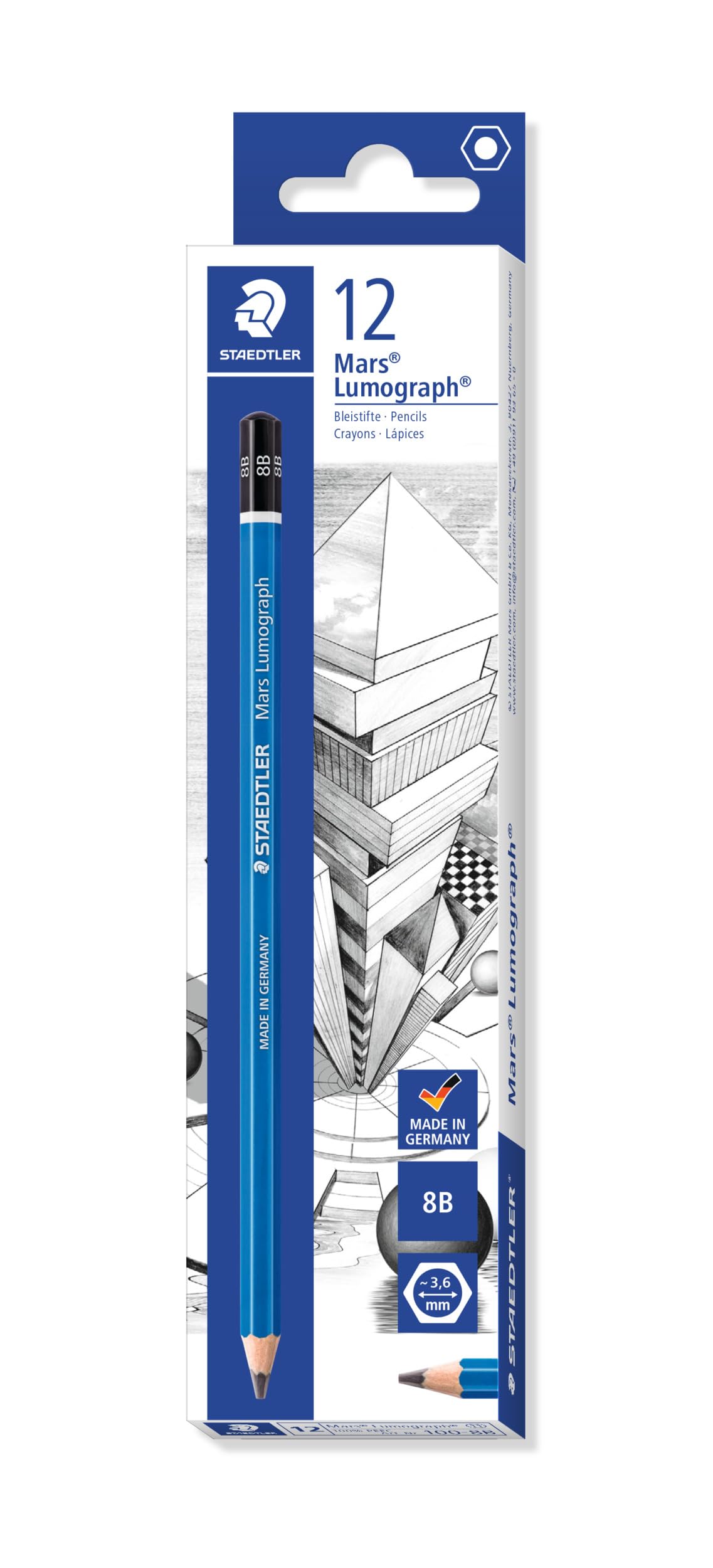 Staedtler Mars Lumograph 8B Graphite Art Drawing Pencil, Soft, Break-Resistant Bonded Lead, 12 Pack, 100-8B