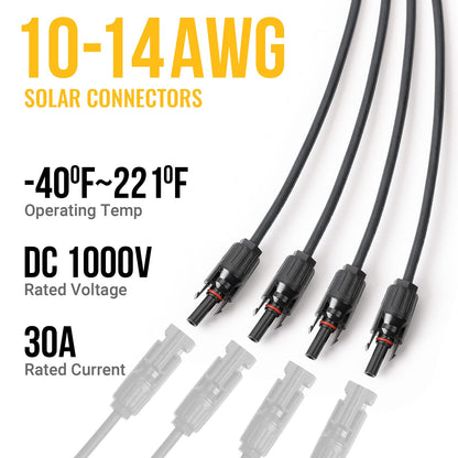 BougeRV Solar Y Branch Connectors Extra Long Solar Panel Parallel Connectors 1 to 4 Solar Cable Wire Plug Tool Kit (M/FFFF and F/MMMM)