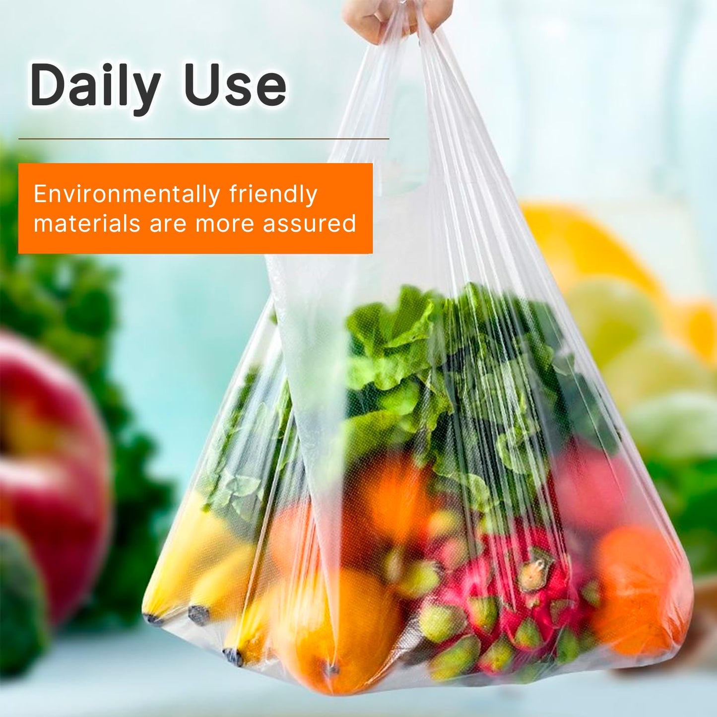 ZKKZOMA T Shirt Bags,17 Mic Thick White Plastic Bags with Handles Bulk,Shopping Bags for Supermarket Restaurant 12 X 20IN (White-300)