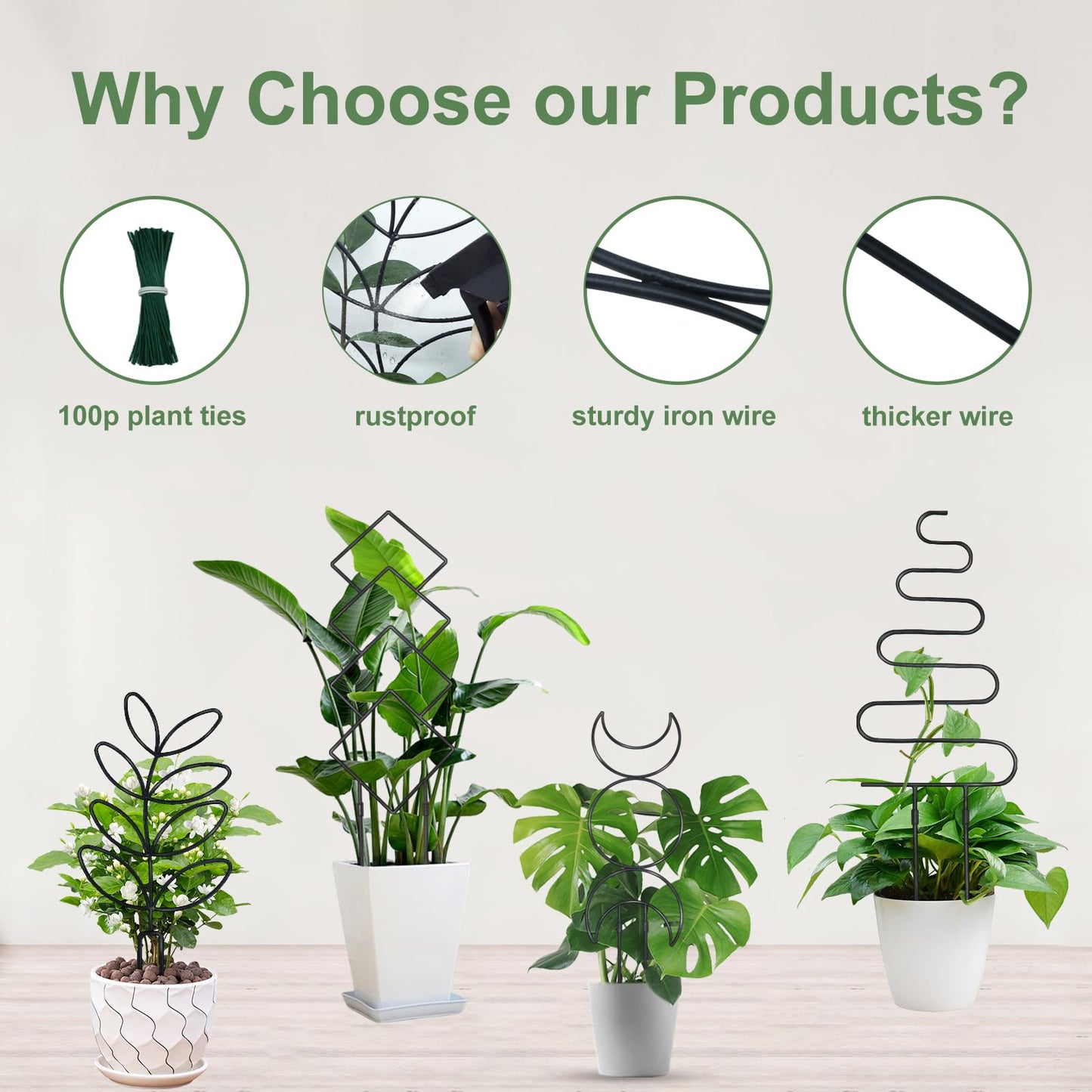 Plant Trellis for Climbing Plants Indoor Outdoor, 23inch Garden Trellis for Potted Plants with Ties, Metal Climbing Plant Support for House Pothos Monstera Flower Hoya Flower, 4 Panels，Black