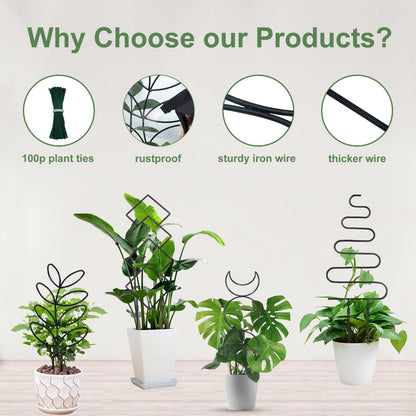 Plant Trellis for Climbing Plants Indoor Outdoor, 23inch Garden Trellis for Potted Plants with Ties, Metal Climbing Plant Support for House Pothos Monstera Flower Hoya Flower, 4 Panels，Black