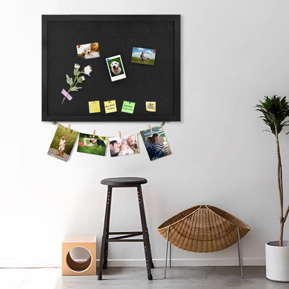 Black Bulletin Board Cork Boards with Felt, 17"x13" Small Display Pin Board Vision Board for Walls, Jewelry, Notes, Collection, Photos, Office, Wood Framed(Black) & Felt(Black), 1pc