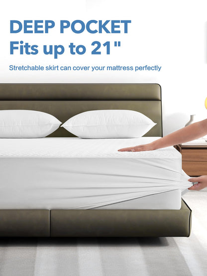 100% Waterproof Mattress Protector Twin Size, Premium Viscose from Bamboo Mattress Pad Ultra Soft Breathable, Noiseless Mattress Cover Fitted 8"-21" Deep Pocket