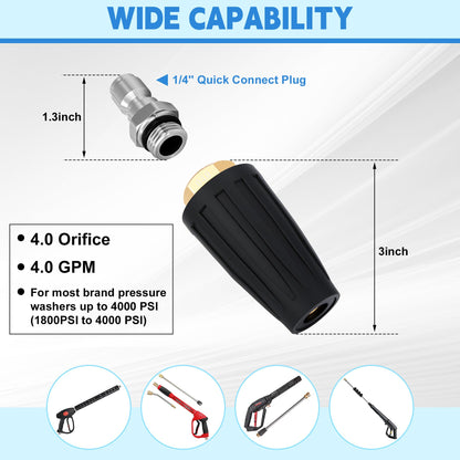 Yupjlia Turbo Nozzle Pressure Washer, Premium 4000 PSI Max Rotating Pressure Washer Nozzle Tips with 1/4 Quick Connect for Cleaning Driveway, Brick, Concrete, Patio, Vinyl Surface, 4.0 GPM 4.0 Orifice