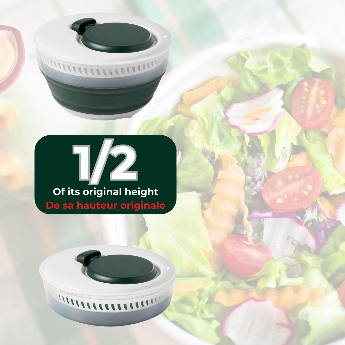 Starfrit Collapsible Salad Spinner 3L Capacity - Compact Storage - Basket Doubles as Colander - Bowl Can Be Used For Serving