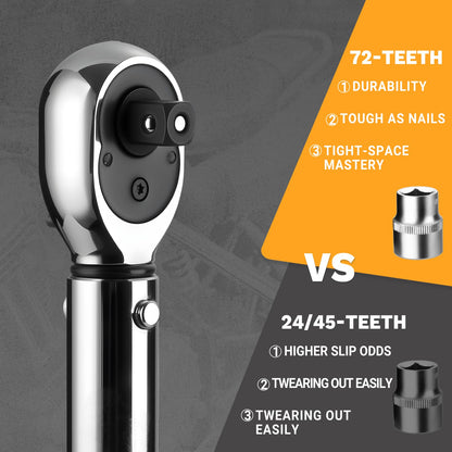 DEKOPRO 3/8 Inch Drive Dual-Direction Torque Wrench, 5-50 Ft-Lb & 6.8-67.8 Nm Range, ±3% Precision, 72-Tooth Chrome Vanadium Ratchet, 14.5inches Anti-Slip Matte Handle