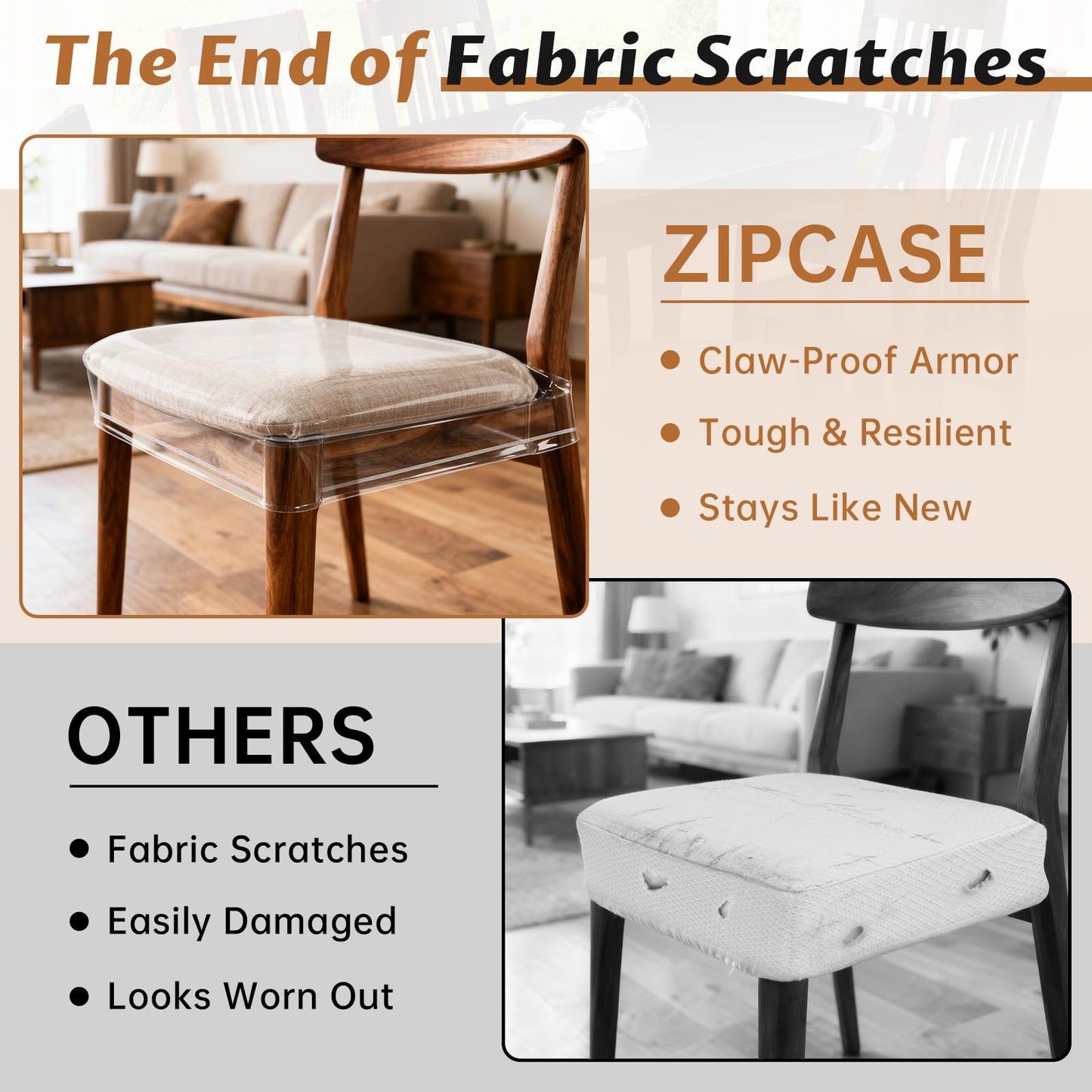 Zipcase [4 Pack Stain, Water and Kitty Scratch Resistant Dinning Chair Covers/slipcovers Chair Protector Waterproof PVC 19x17 inches Bigger Size with Adjustable Belt Strap for Most Chair, Set of 4