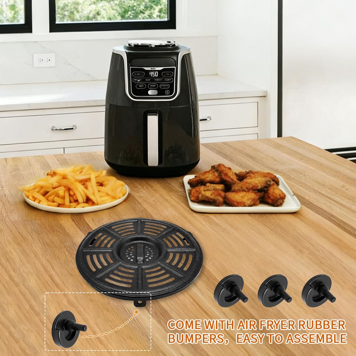Air fryer Replacement Tray for Ninja AF101 4 QT AF161 Max XL AF150 XL 5.5 Quart Air Fryer, 8.2'' Round Food Grade Air Fryer Grill Pan Grill Plate Crisper Plate Accessories Parts Rack,Dishwasher Safe
