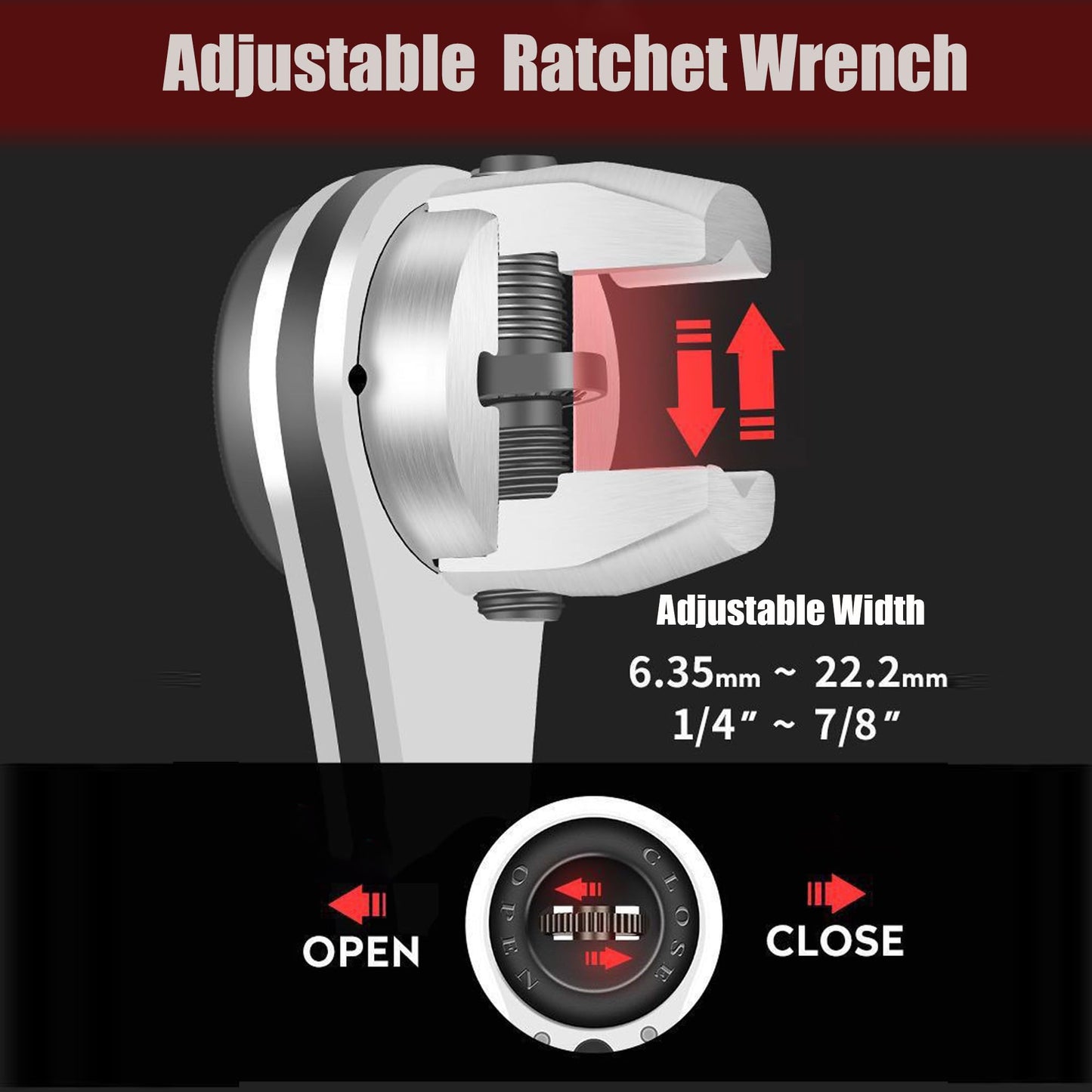 TrumLandy Adjustable Ratchet Wrench, Ratchet Wrench for 6-22mm Screws, High Torque Corrosion Resistance Ratcheting Socket Wrench Works with Multiple Fasteners with Non-Slip Handle