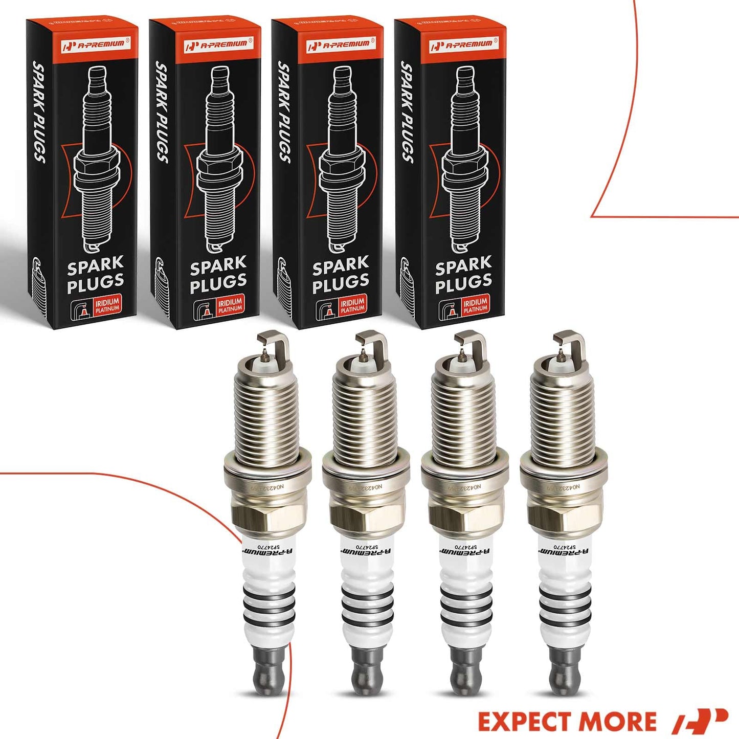 A-Premium 2477 Iridium Platinum Spark Plugs (Pack of 4) Compatible with Honda, Hyundai, Kia & Jeep Cars - CR-V, Civic, Accord, Elantra, Soul, Odyssey, Compass, Journey, Patriot, 1990-2020, 1.6L-2.4L