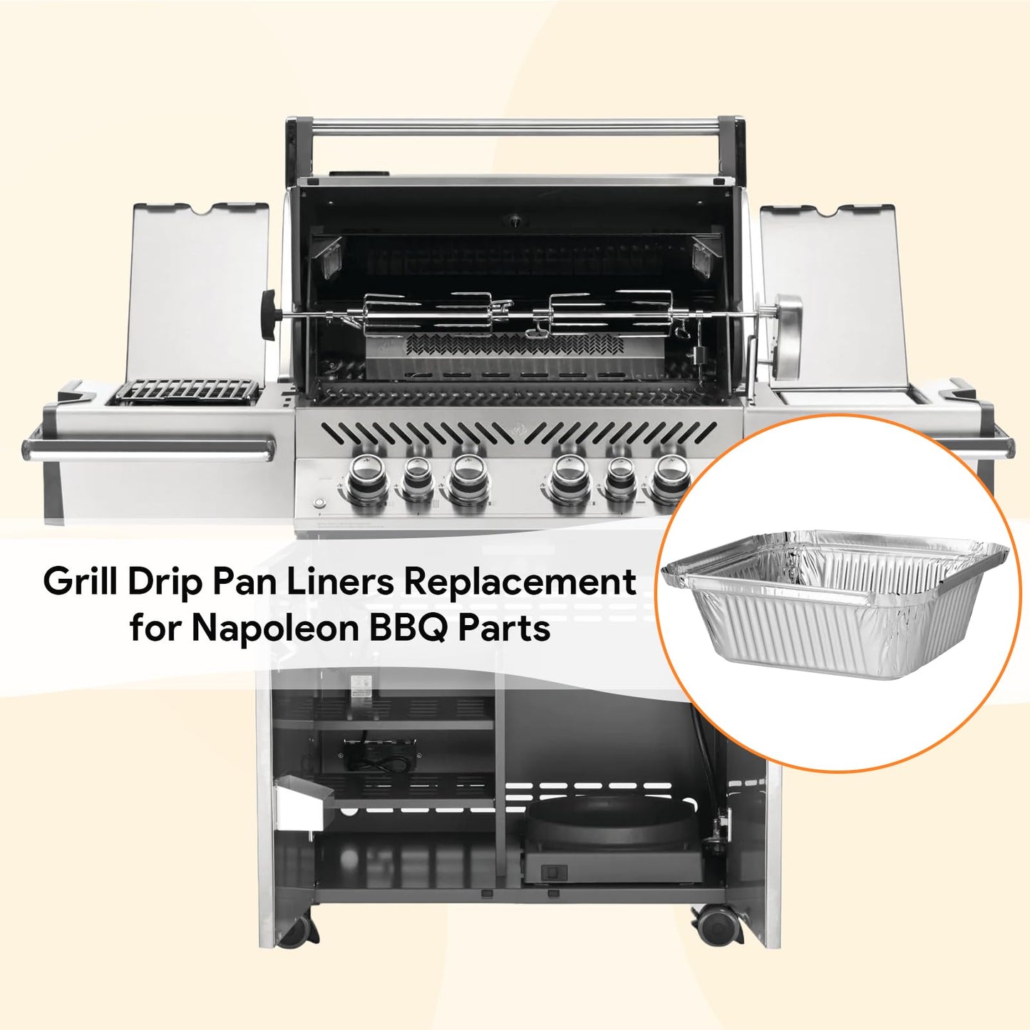 BBQ Grill Drip Pan Liners for Napoleon BBQ Parts Prestige 500, Grill Drip Pan Liners for Napoleon Prestige and Rogue Series Parts, Aluminum Grease Pan Liners for Napoleon BBQ Accessories