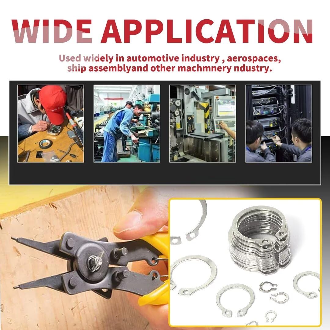 225-Pc Snap Ring Kit with Pliers - 15 Sizes (M3 to M25), 304 Stainless Steel - Essential for Canadian DIYers, Mechanics & Engineers