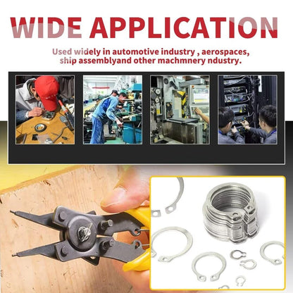 225-Pc Snap Ring Kit with Pliers - 15 Sizes (M3 to M25), 304 Stainless Steel - Essential for Canadian DIYers, Mechanics & Engineers