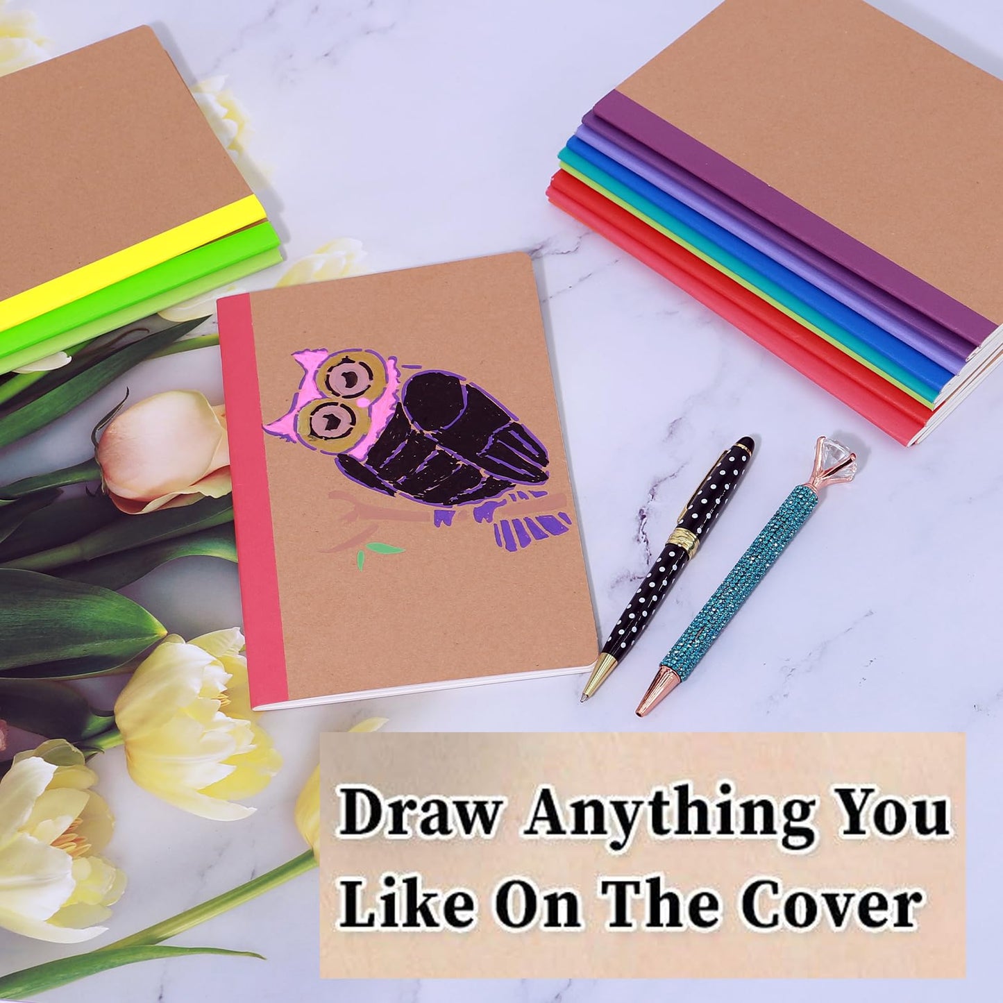 12 Pack Kraft Notebooks, Journals in Bulk for Writing, Blank Paper Sketchbooks, 60 Pages Notebook, 8.3x5.5 Inch, A5 Size, Travel Journal Set, for Gifts, Students and Office Supplies