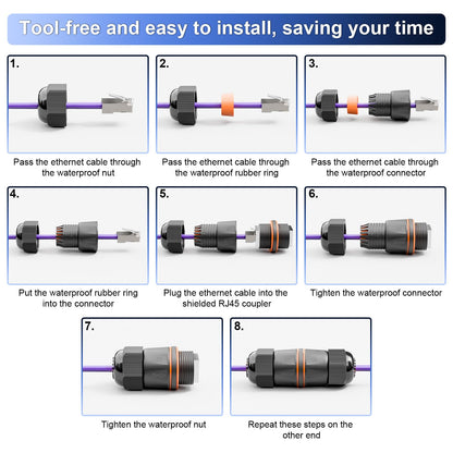 VCELINK Waterproof RJ45 Coupler 10Gbps Short Profile, CAT6A/CAT6 PoE Female-to-Female Outdoor Ethernet Connector Shielded, IP67 Network Cable Extender for Outdoor Use, 3-Pack