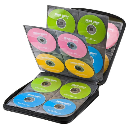 SANWA (Japan Brand) 160 Capacity CD Case, Portable DVD Storage Case, EVA Protective Music Movie Game Blu-ray Disc Wallet, Holder, Binder with Handle, Media Storage for Car, Home, Office, Black