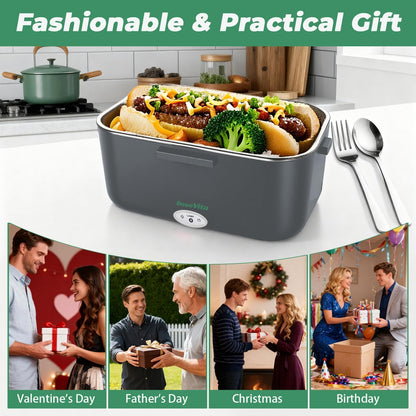 Dosevita Electric Lunch Box for Adults, 80W Heated Lunch Box 1.5L 304 Stainless Steel Portable Food Warmer,12/24/110V Lonchera Eléctrica Portátil for Car, Truck, Work, Travel (Green1)