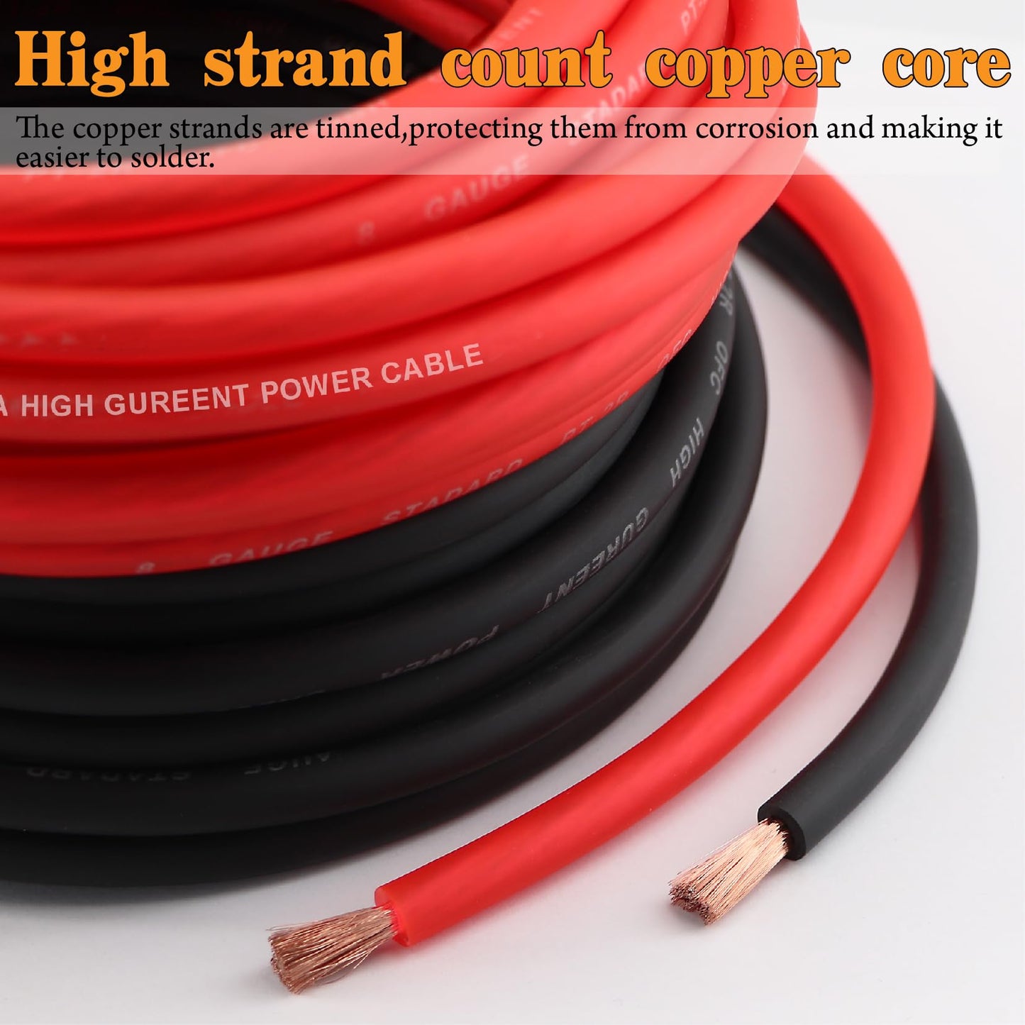 Taukealugs AWG 8 Gauge Wire Cable (25ft Each - Black/Red) Copper Clad Aluminum CCA with 8ga terminals,60A ANL Fuse Block and Heat Shrink Tube for Audio Speaker,Power Inverter Amp Wiring kit