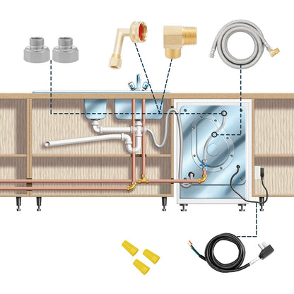 Solimeta Universal Dishwasher Installation Kit with 6 ft Stainless Steel Hose and Power Cord